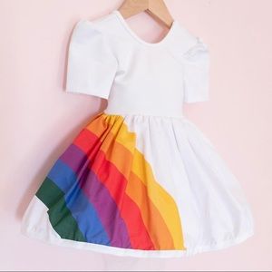 Pleiades Dress: Classic Rainbow Shortie Puff Sleeve - White Bodice